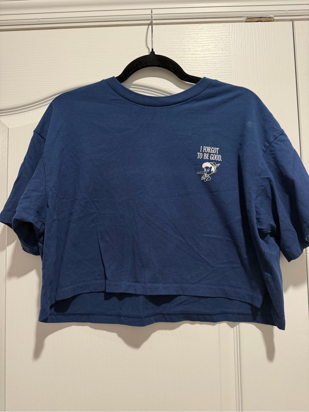 Disney Uniqlo Blue Graphic Crop Tee -  Pinocchio 'I Forgot to Be Good'
